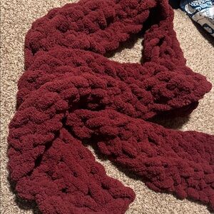 Chunky & cozy hand-crocheted burgundy / maroon scarf (86” x 7”)